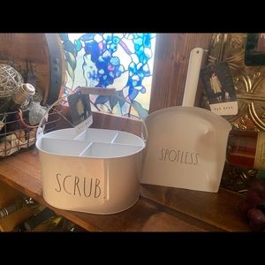Rae Dunn “Spotless” dust pan/ “Scrub Bucket” caddy
